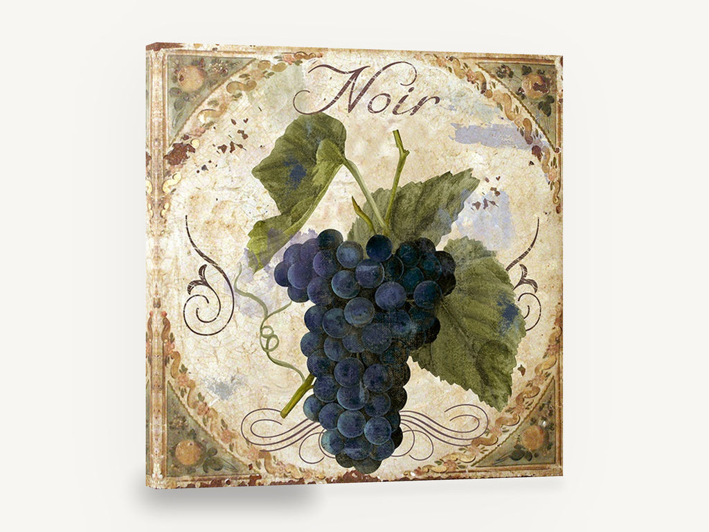 Noir Grape Cluster, noir grapes vintage wine kitchen, kitchen canvas wall art print ready to hang