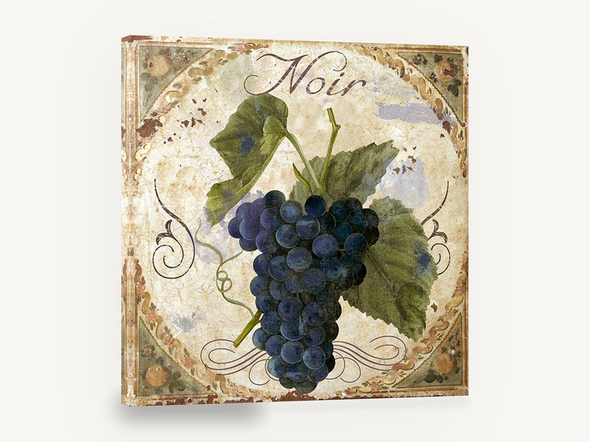 Noir Grape Cluster, noir grapes vintage wine kitchen, kitchen canvas wall art print ready to hang