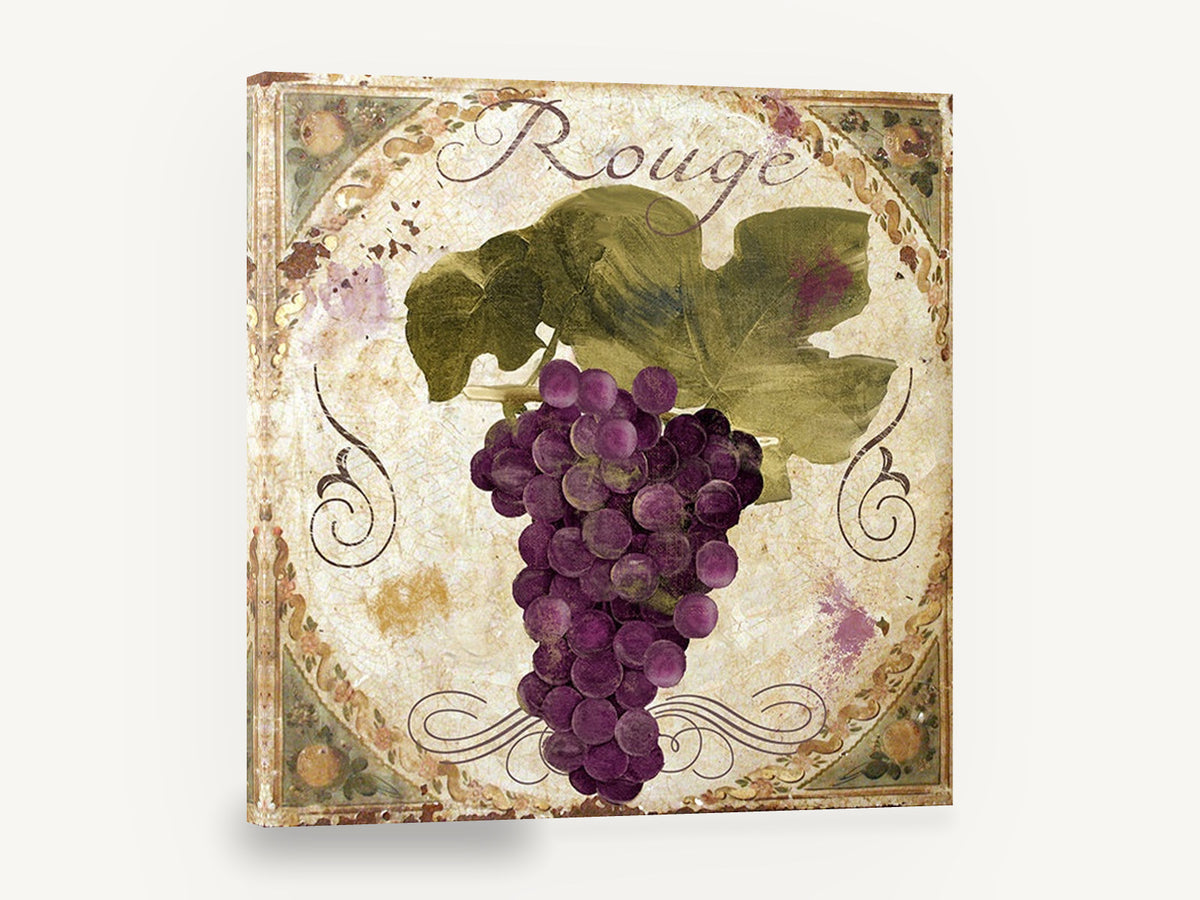 Rouge Grape Cluster, red grapes vintage wine kitchen, kitchen canvas wall art print ready to hang