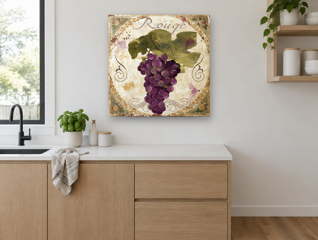 Rouge Grape Cluster kitchen canvas print on the wall of a kitchen