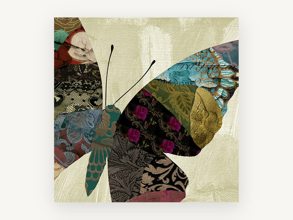 Patchwork Butterfly Wing, floral canvas wall art print, front view