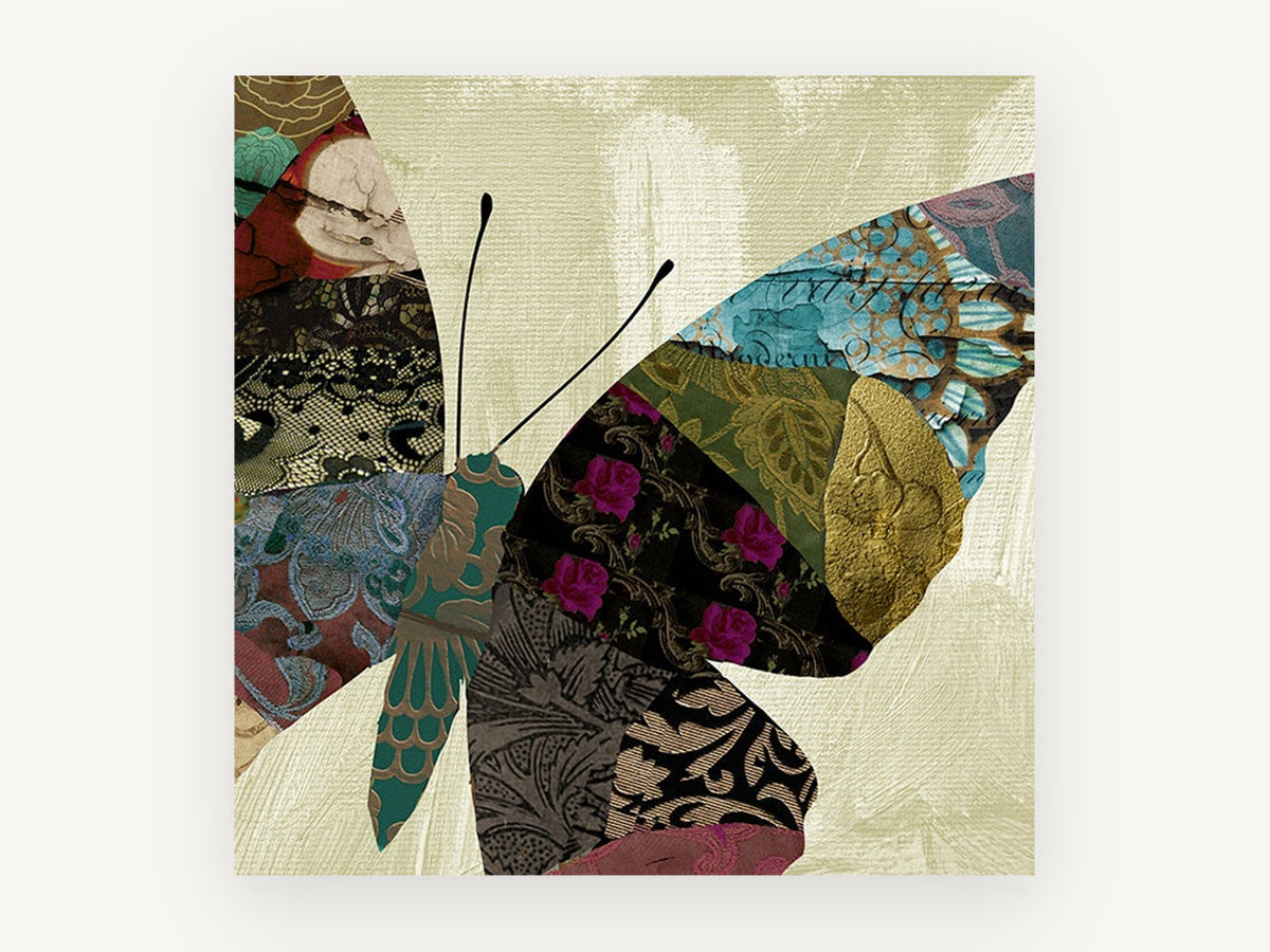 Patchwork Butterfly Wing, floral canvas wall art print, front view