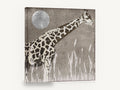 Giraffe Under Silver Moon, giraffe and moon illustration, animal canvas wall art print ready to hang