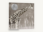 Giraffe Under Silver Moon, giraffe and moon illustration, animal canvas wall art print ready to hang