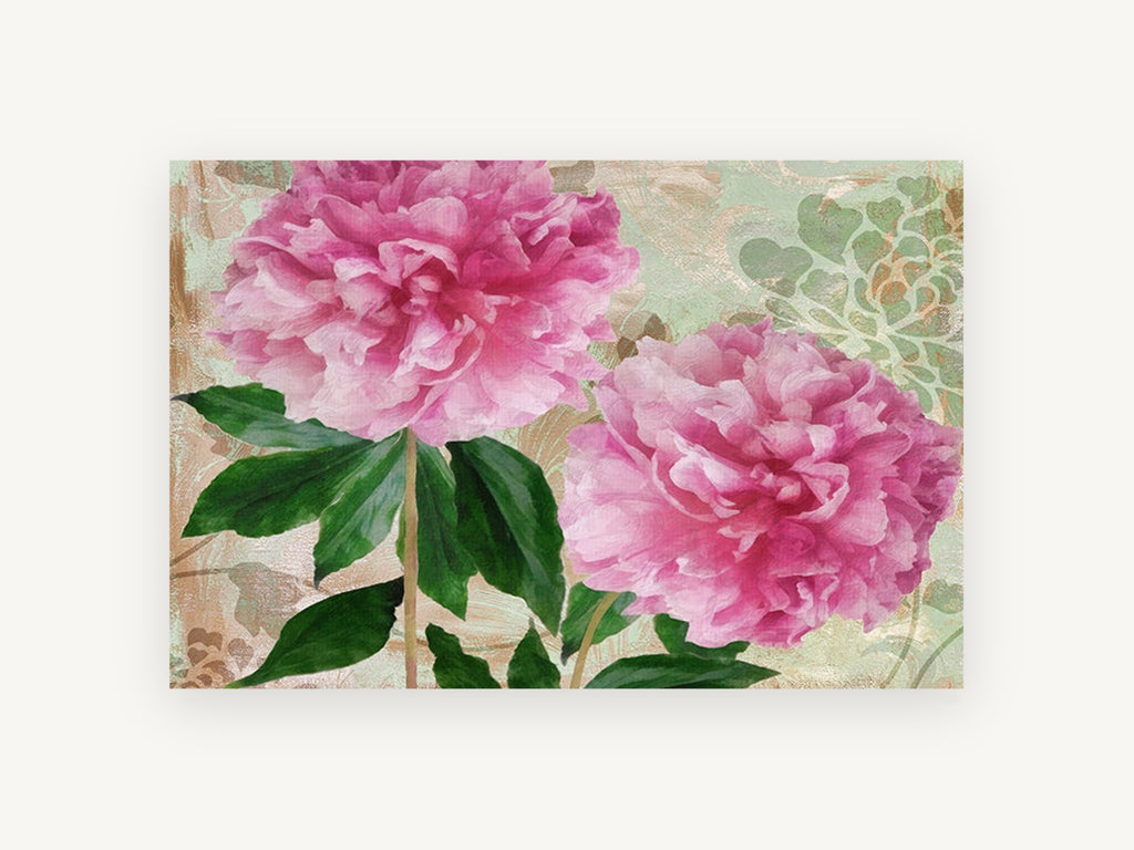 Twin Pink Peonies, floral canvas wall art print, front view