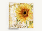 Golden Sunflower Paris Postcard, yellow sunflower vintage script collage, floral canvas wall art print ready to hang