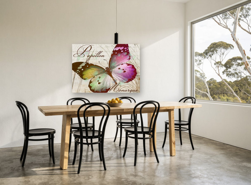Papillon Monarque Butterfly animal canvas print on the wall of a dining room