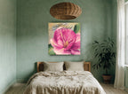 Pink Magnolia Paris floral canvas print on the wall of a bedroom