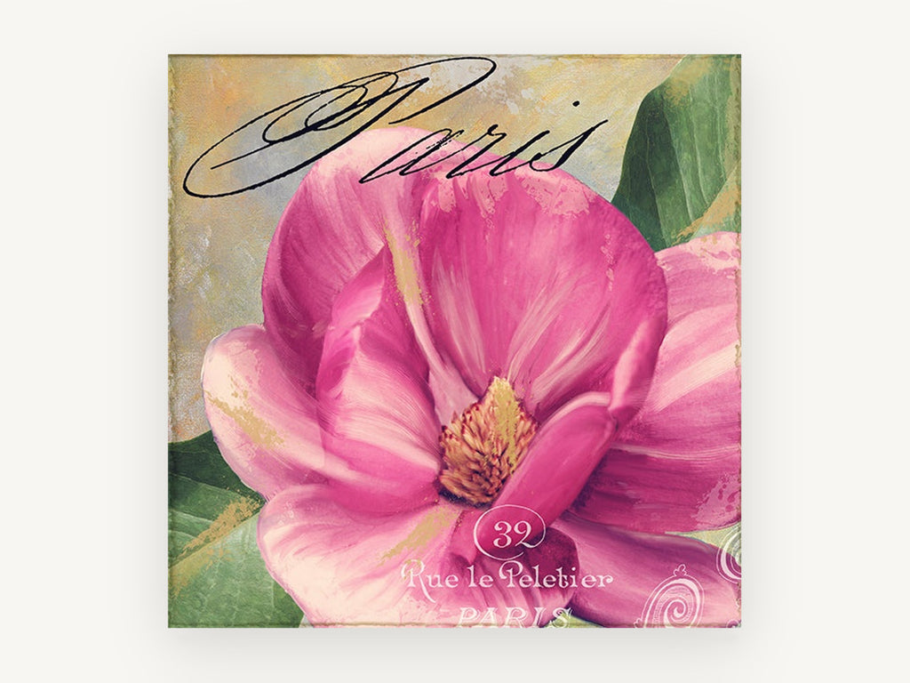 Pink Magnolia Paris, floral canvas wall art print, front view