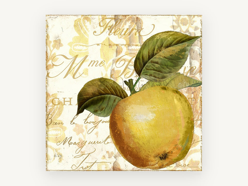 Golden Apple Script, kitchen canvas wall art print, front view