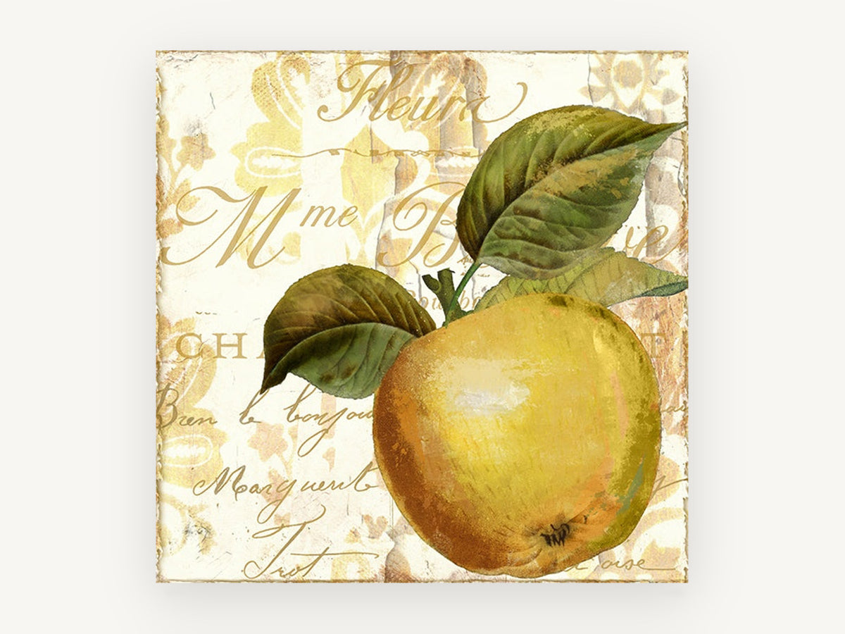 Golden Apple Script, kitchen canvas wall art print, front view