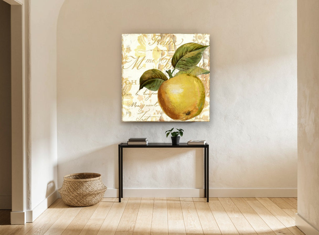 Golden Apple Script kitchen canvas print on the wall of a hallway
