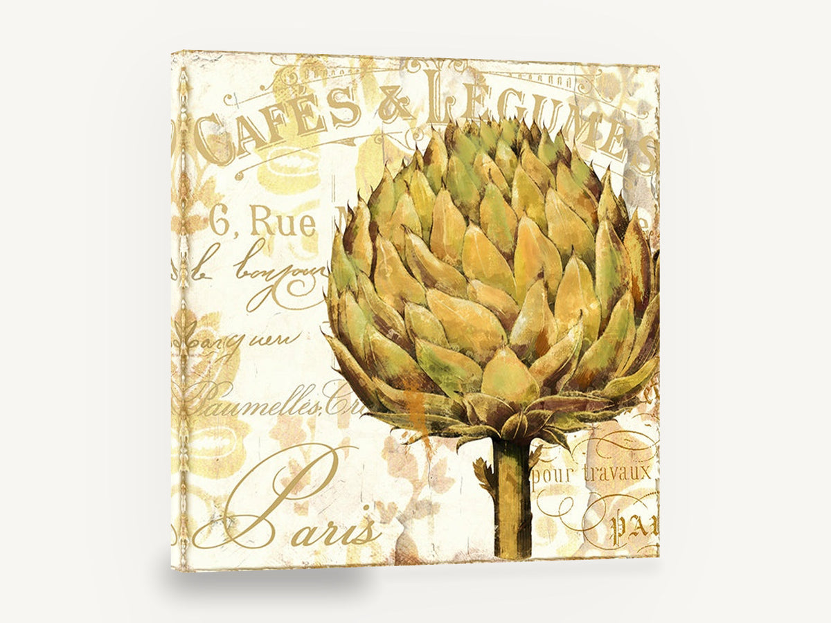 Golden Artichoke Paris, artichoke vintage french typography kitchen, kitchen canvas wall art print ready to hang