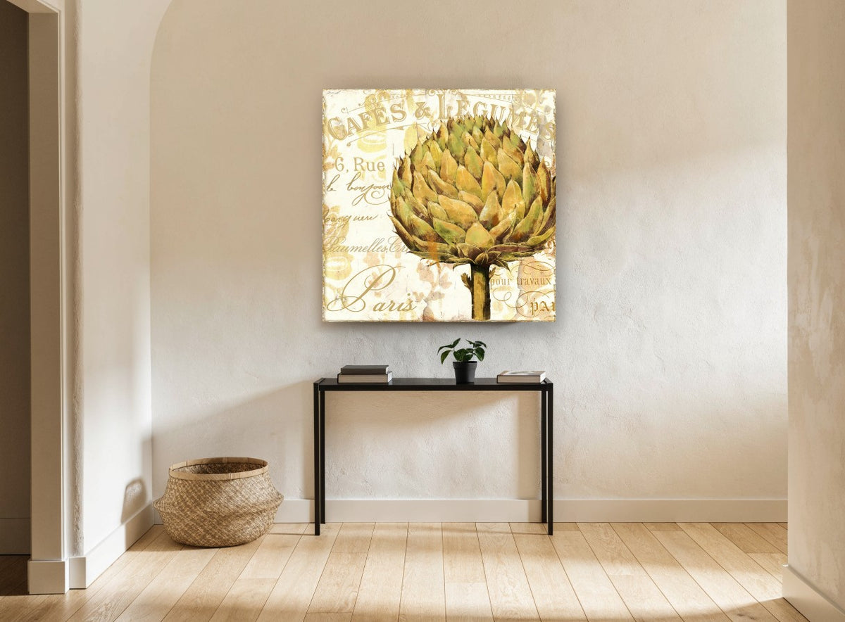 Golden Artichoke Paris kitchen canvas print on the wall of a hallway