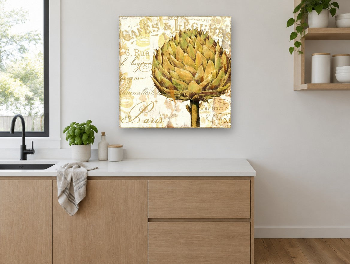 Golden Artichoke Paris kitchen canvas print on the wall of a kitchen