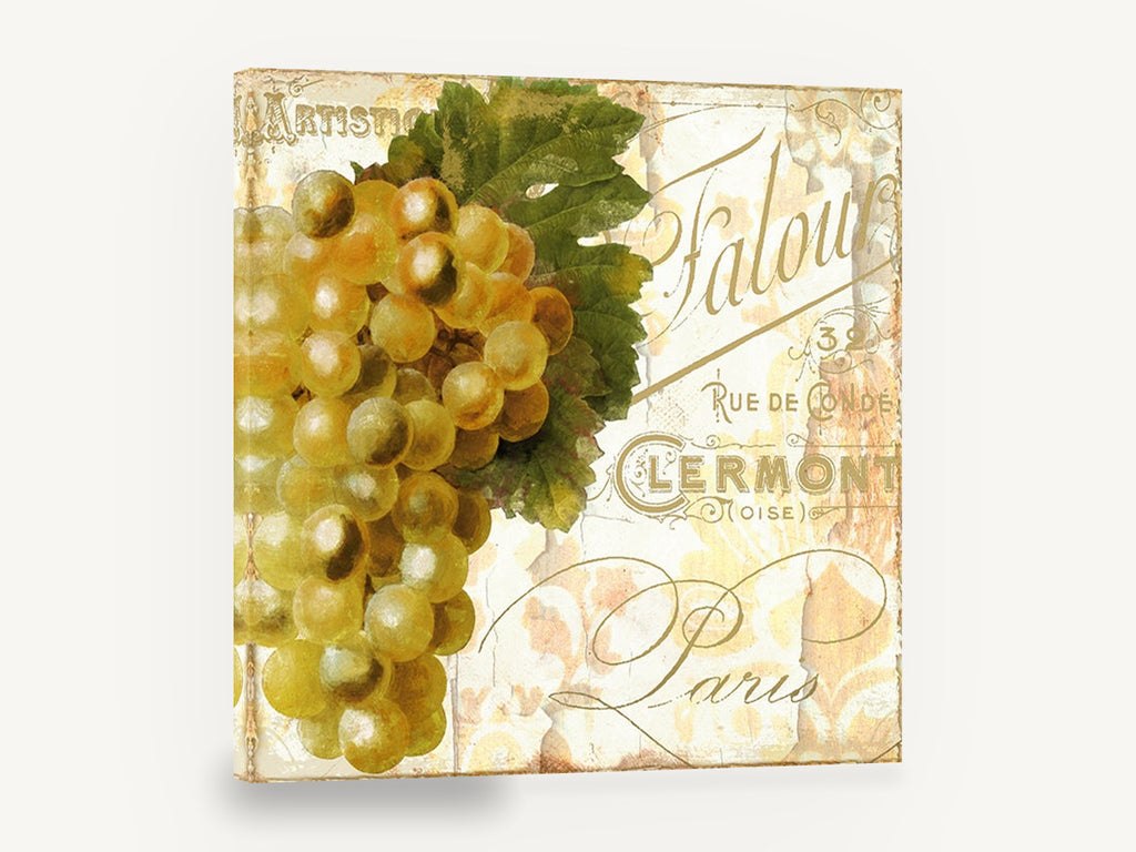 Golden Grapes Paris Script, green grapes vintage french typography, kitchen canvas wall art print ready to hang