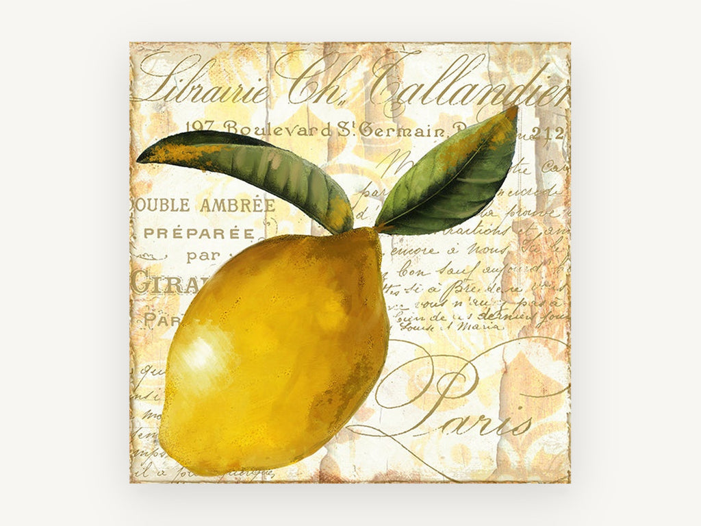 Parisian Lemon Script, kitchen canvas wall art print, front view