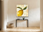 Parisian Lemon Script kitchen canvas print on the wall of a hallway