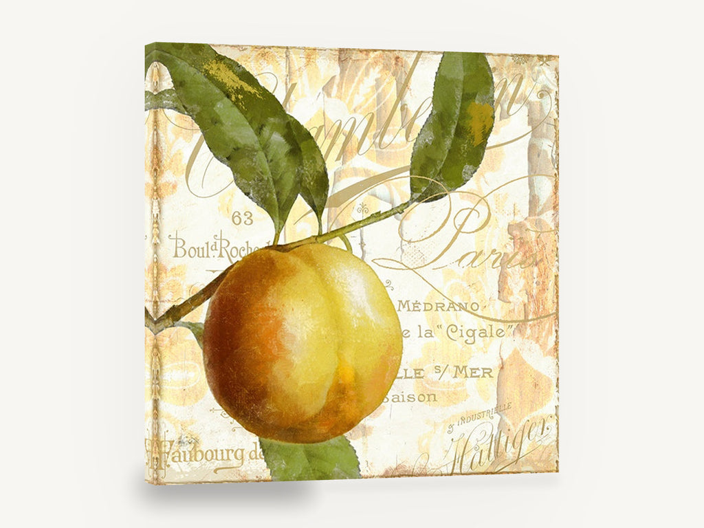 Peach on Paris Script, peach vintage french script kitchen, kitchen canvas wall art print ready to hang
