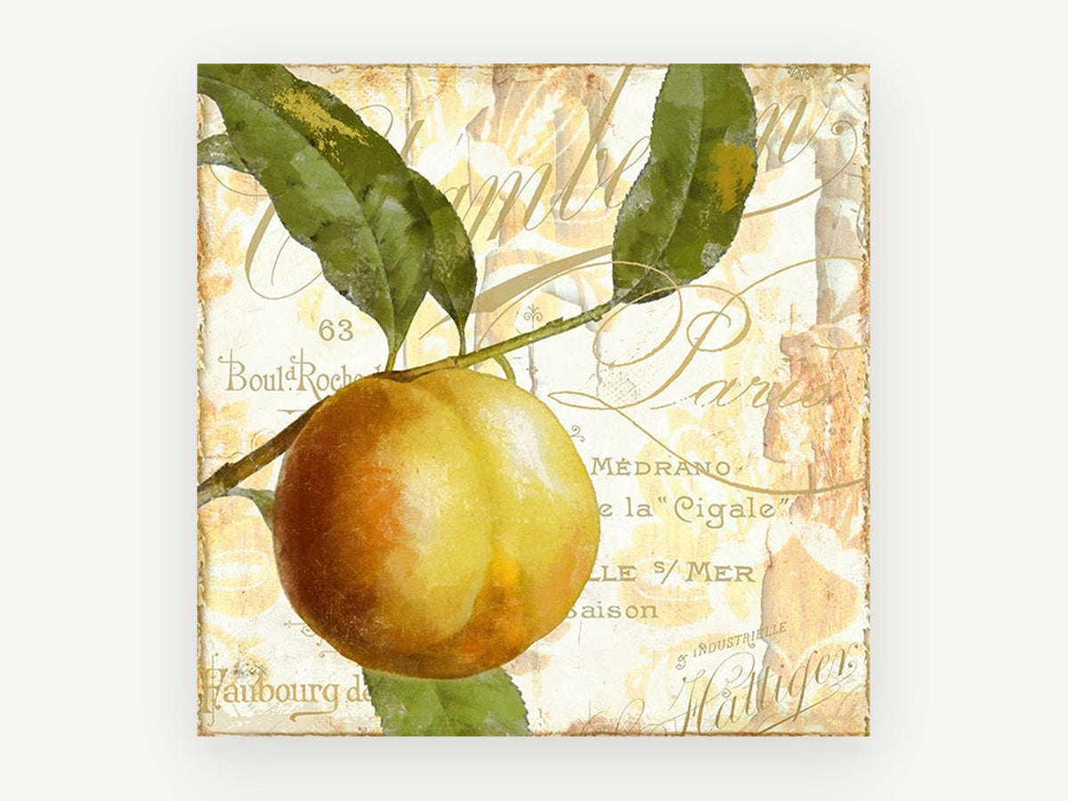 Peach on Paris Script, kitchen canvas wall art print, front view