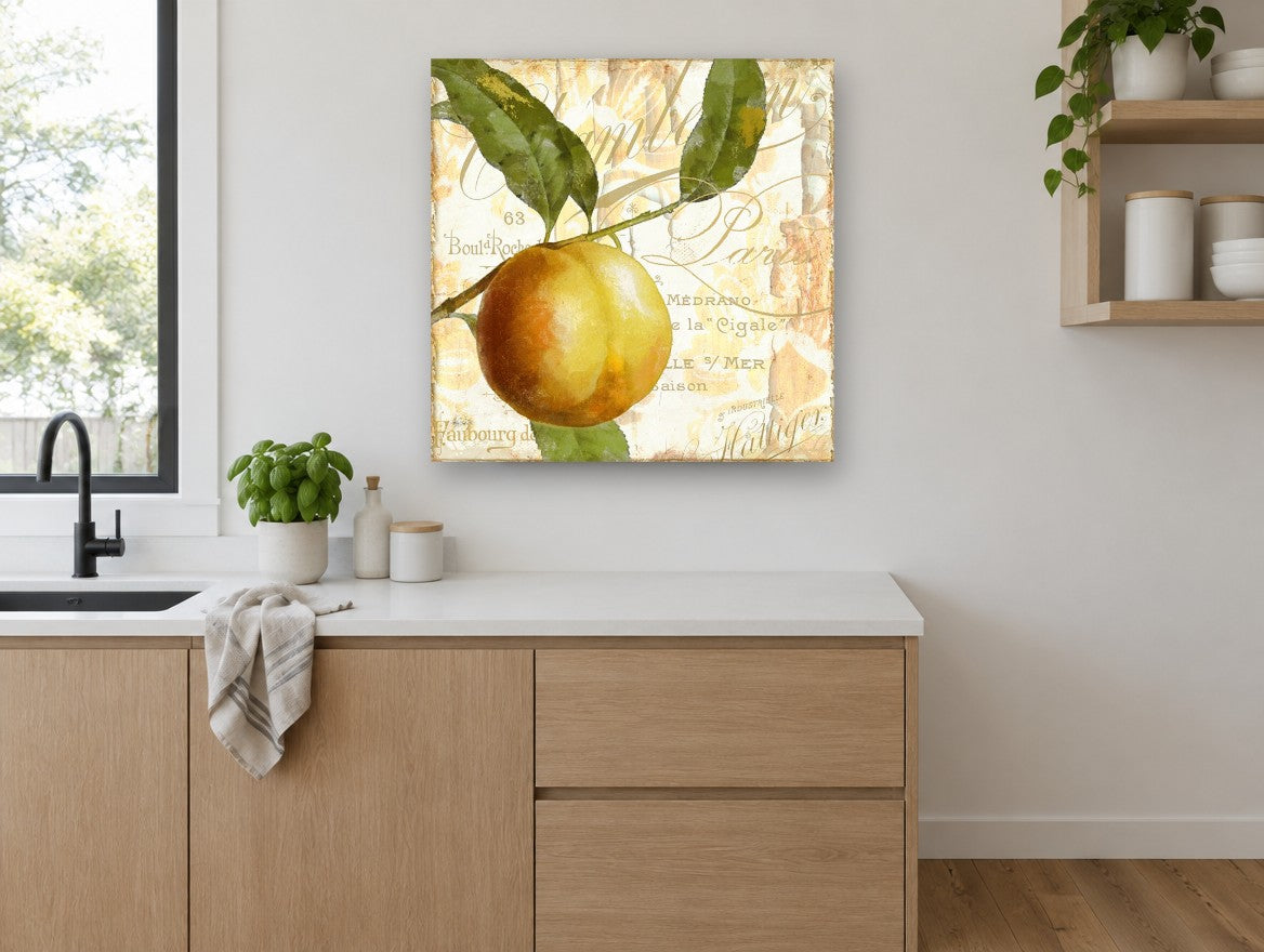 Peach on Paris Script kitchen canvas print on the wall of a kitchen