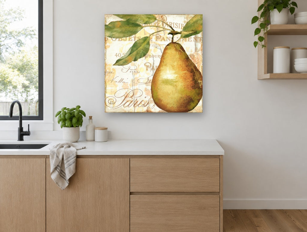Golden Pear Paris kitchen canvas print on the wall of a kitchen