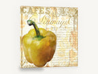 Golden Capsicum Café, yellow capsicum vintage french kitchen, kitchen canvas wall art print ready to hang