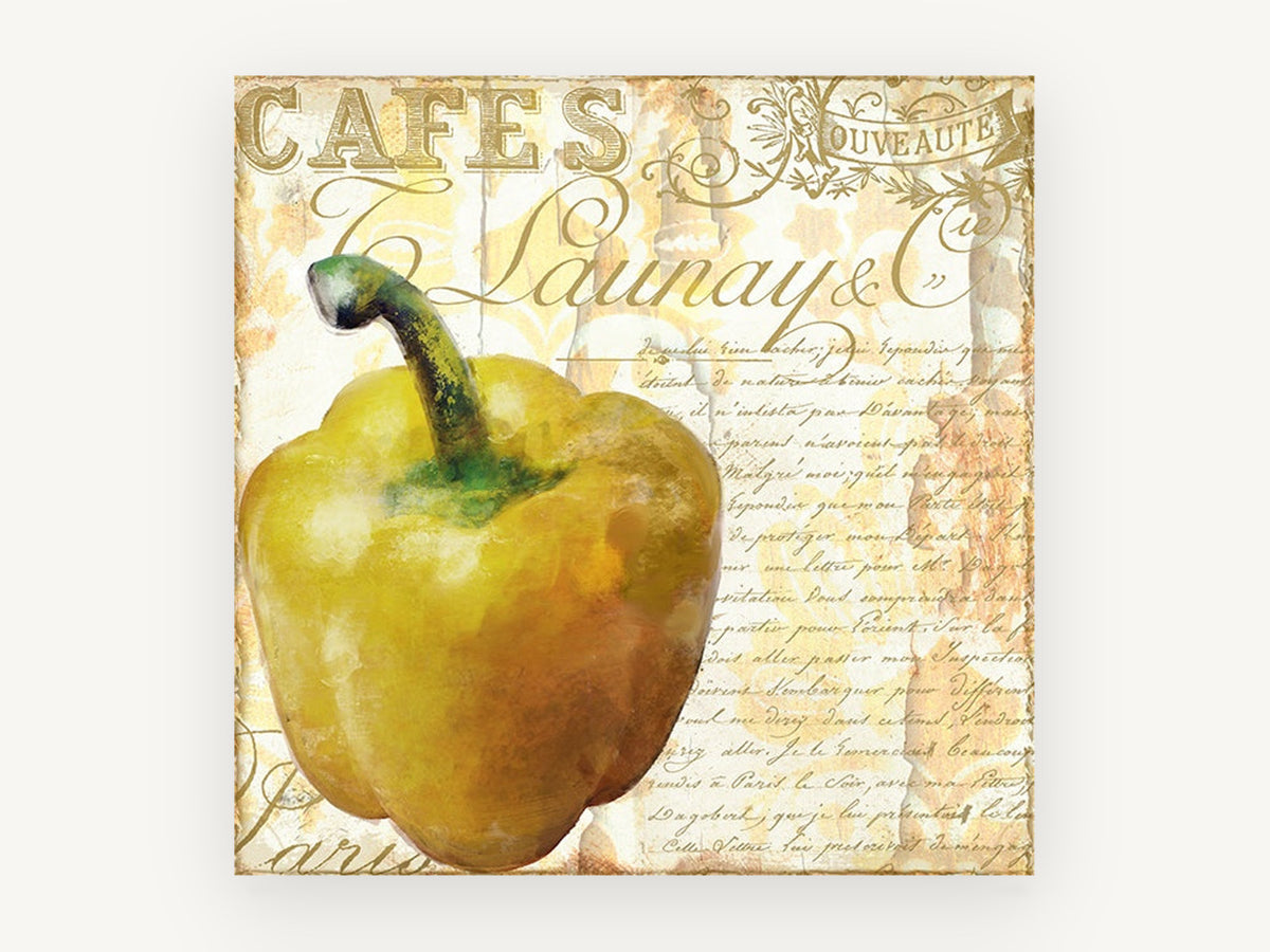 Golden Capsicum Café, kitchen canvas wall art print, front view