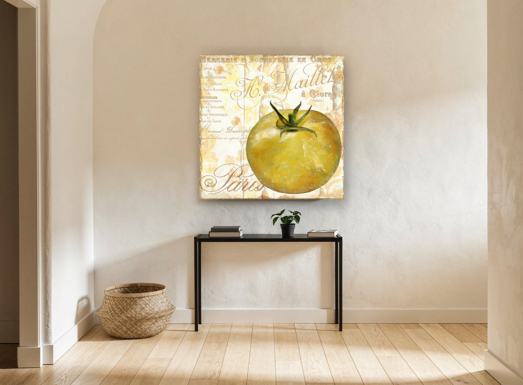 Golden Tomato Paris kitchen canvas print on the wall of a hallway