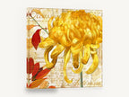 Golden Chrysanthemum Autumn, yellow chrysanthemum autumn leaves script, floral canvas wall art print ready to hang
