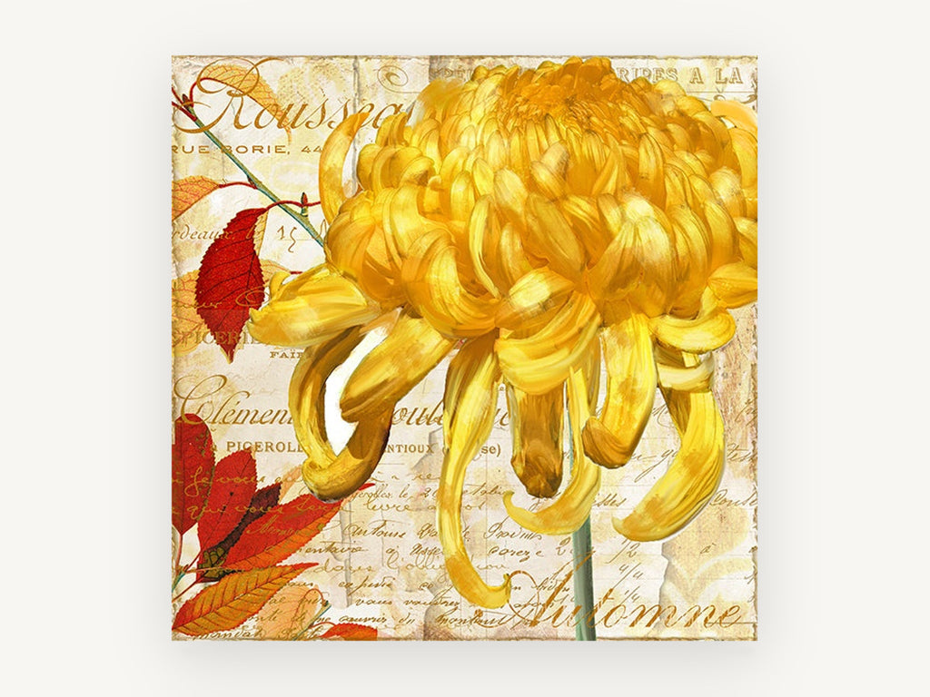 Golden Chrysanthemum Autumn, floral canvas wall art print, front view