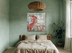 Fresh Shrimp Pier Sign coastal canvas print on the wall of a bedroom