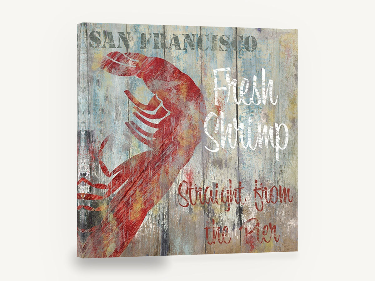 Fresh Shrimp Pier Sign, fresh shrimp vintage pier sign, coastal canvas wall art print ready to hang