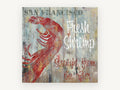 Fresh Shrimp Pier Sign, coastal canvas wall art print, front view
