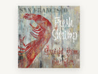 Fresh Shrimp Pier Sign, coastal canvas wall art print, front view