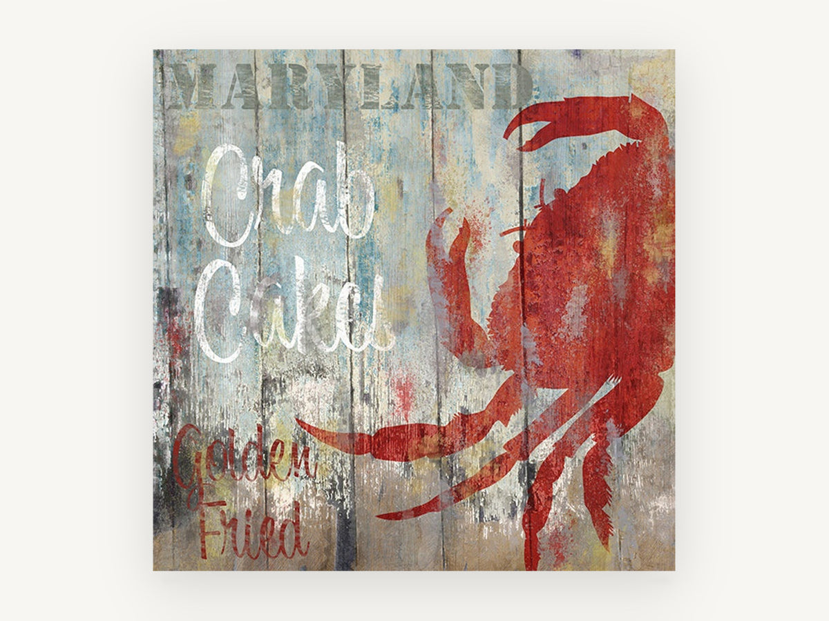 Maryland Crab Cakes Sign, coastal canvas wall art print, front view