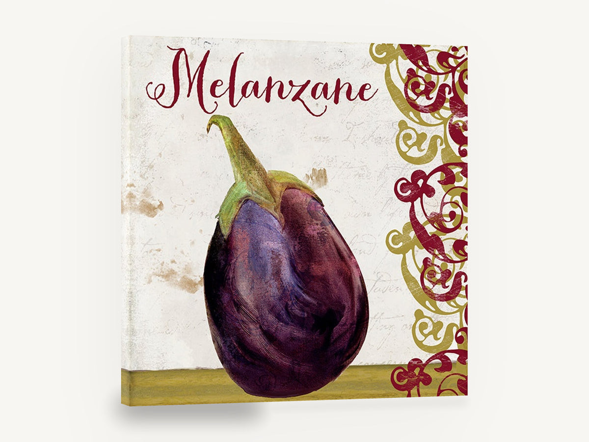 Melanzane Aubergine Script, eggplant melanzane italian kitchen, kitchen canvas wall art print ready to hang