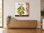 Basilico Herb Scroll kitchen canvas print on the wall of a living room above a sideboard
