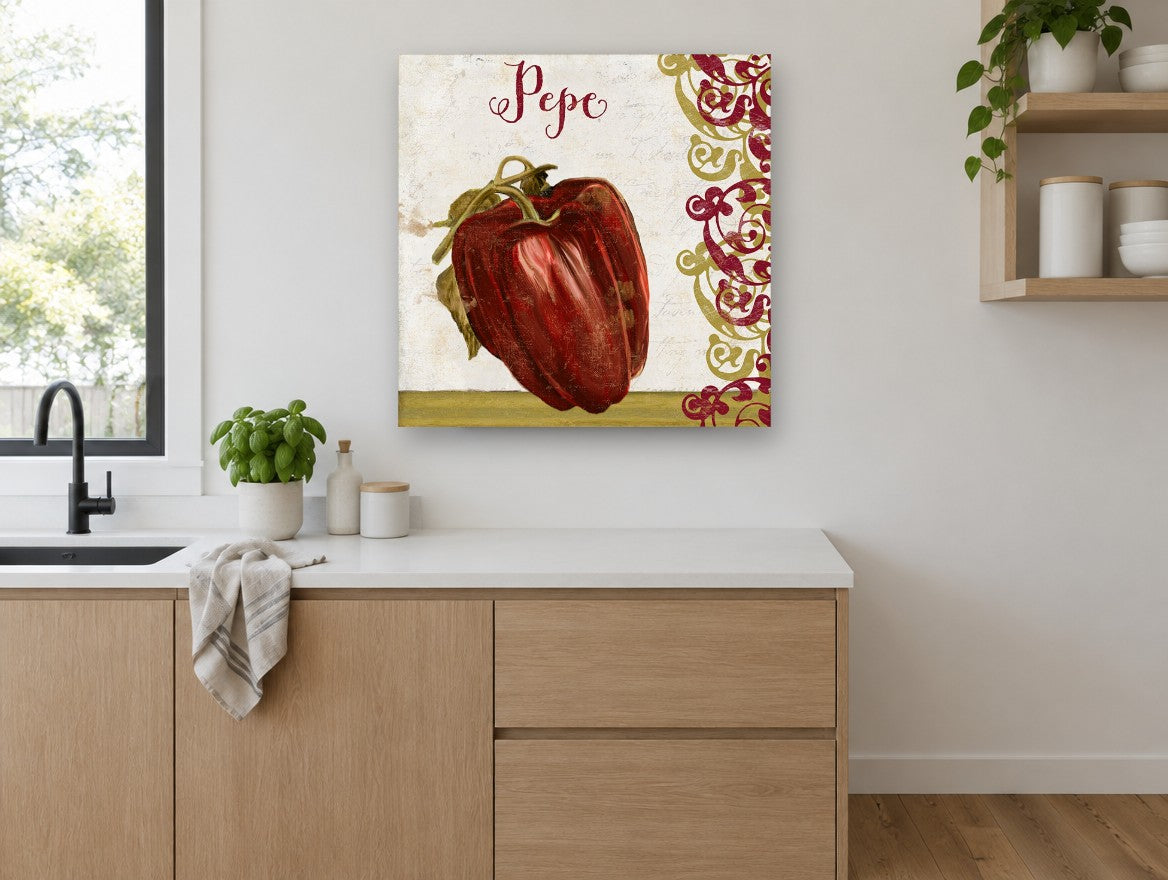 Red Pepe Capsicum kitchen canvas print on the wall of a kitchen