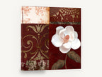 White Magnolia on Burgundy, white magnolia burgundy damask collage, floral canvas wall art print ready to hang
