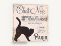 Chat Noir Paris Sign, vintage french black cat typography, animal canvas wall art print ready to hang