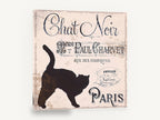 Chat Noir Paris Sign, vintage french black cat typography, animal canvas wall art print ready to hang