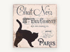 Chat Noir Paris Sign, vintage french black cat typography, animal canvas wall art print, front view