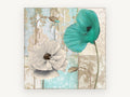 Teal and Cream Poppies, floral canvas wall art print, front view