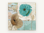 Teal and Tan Poppies, floral canvas wall art print, front view