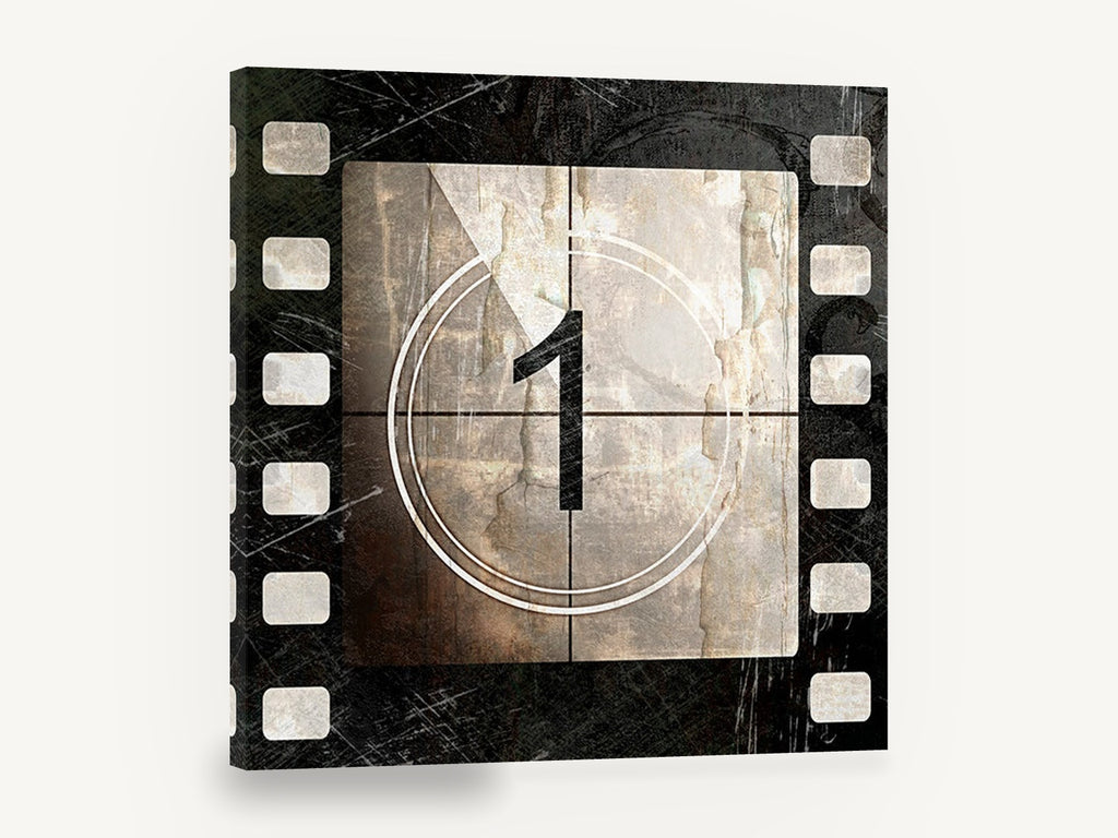Film Leader Number One, vintage film countdown leader, stretched canvas wall art print ready to hang