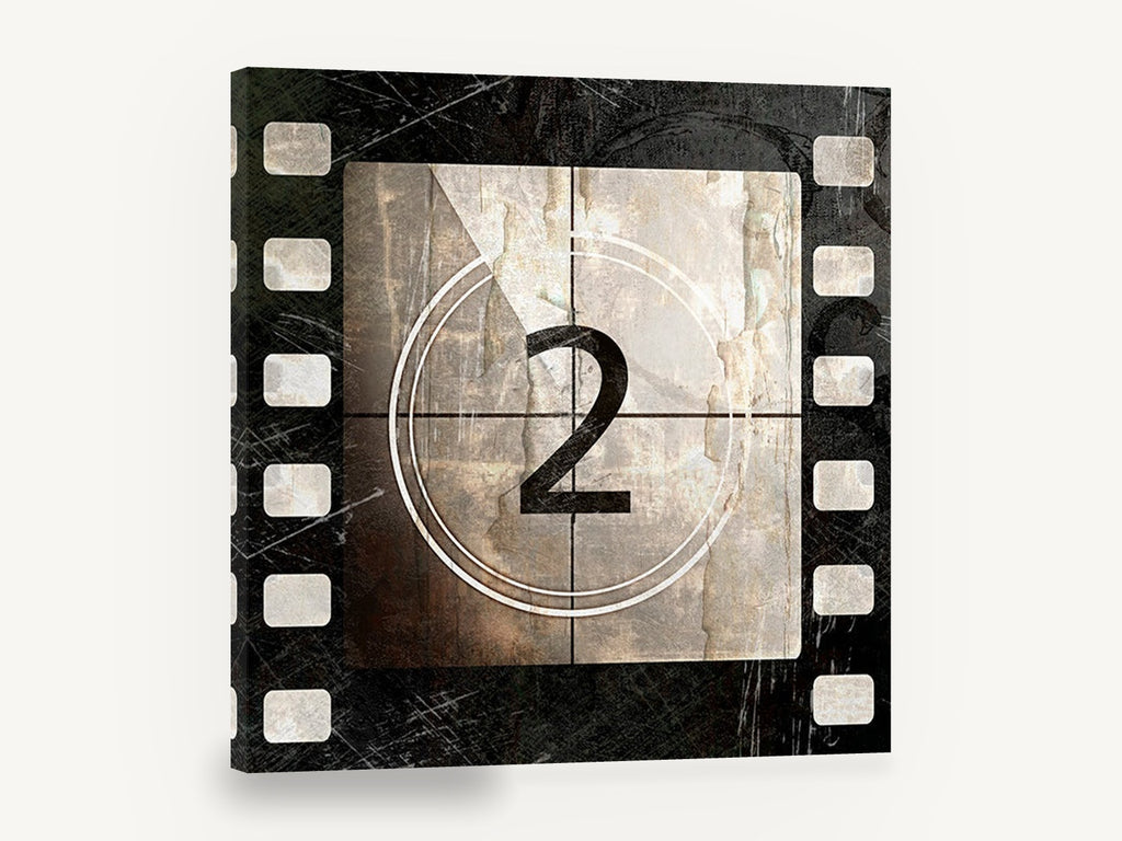 Film Leader Number Two, vintage film countdown number 2, stretched canvas wall art print ready to hang