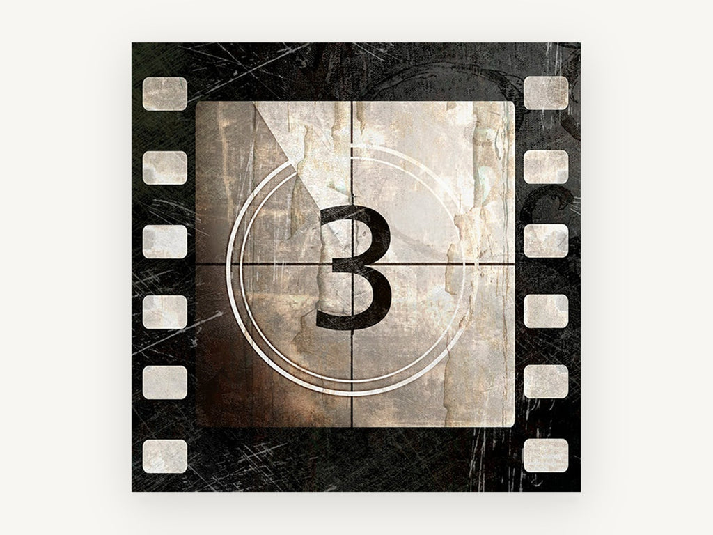 Film Countdown Three, vintage canvas wall art print, front view