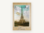 Paris Postcard Tower, vintage eiffel tower paris postcard, city canvas wall art print, front view
