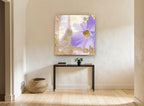 Lilac Bloom Over Paris floral canvas print on the wall of a hallway